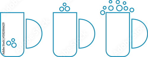 mugs with drinks. Beer glasses with foam and bubbles