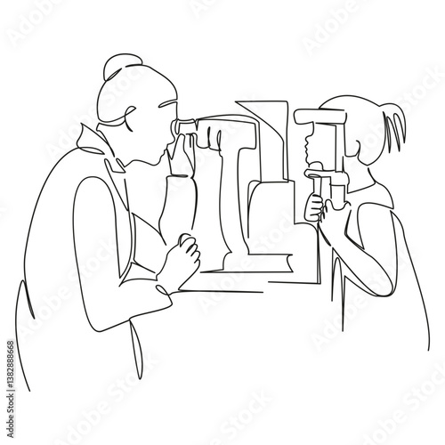 One continuous single drawing line art flat doodle eye, child, eyesight, girl, optical, clinic, doctor. Isolated image hand draw contour on a white background, hand drawn, not AI