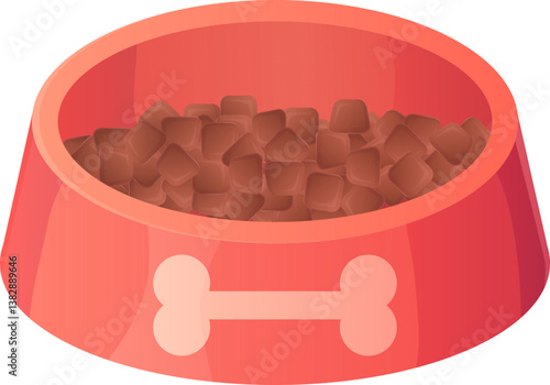Vector illustration of Full Pet Food Bowl in cartoon style. One bowl is empty, while the other is filled with wet pet food. Suitable for pet care, feeding time, and animal-related designs. Isolated on