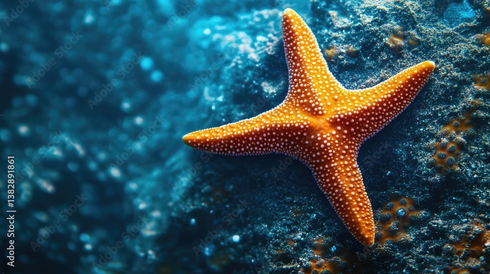 Starfish Resting Underwater on Ocean Floor with Turquoise Water Backdrop Starfish Resting Underwater on Ocean Floor with Turquoise Water Backdrop