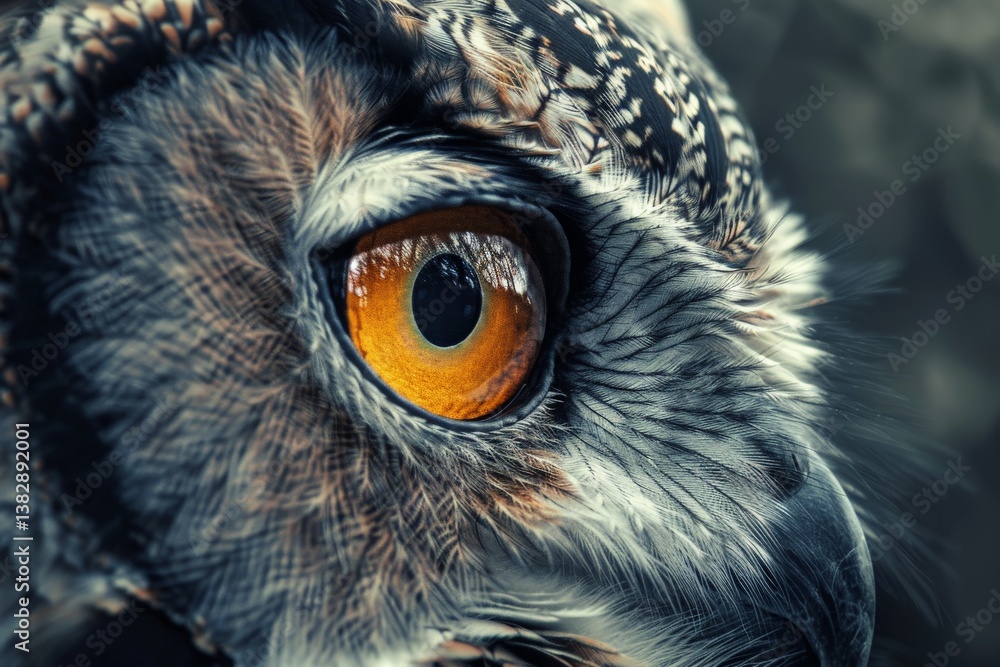 Detailed close-up of an owl's eye showcasing vibrant colors and intricate patterns in nature during daylight Detailed close-up of an owl's eye showcasing vibrant colors and intricate patterns in nature during daylight