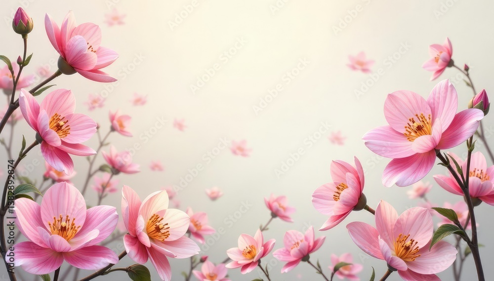 Fototapeta premium Delicate pastel floral tapestry, soft light background, fabric, summer, nature