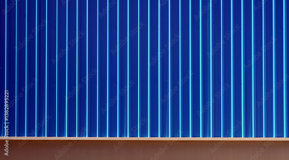 A blue corrugated iron sheet wall, industrial background and texture.