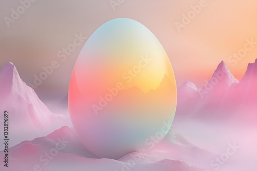 3D Rendered Easter Eggs with Pastel Internal Landscapes on Soft Background, Minimalist Banner Design for Spring Holiday Concepts