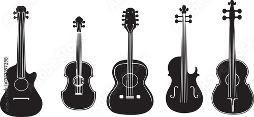 Elegant Guitarist Silhouettes" or "Musical Princesses with Guitars