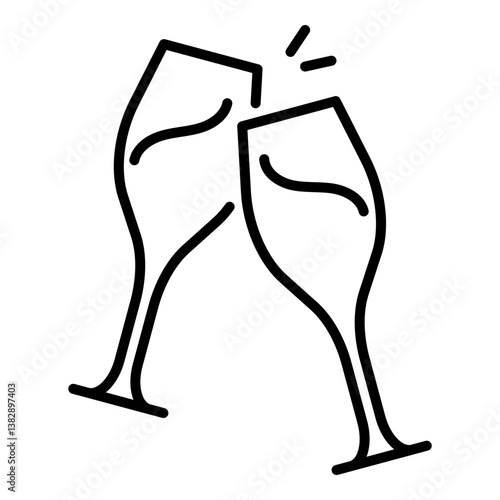 Toasting line icon - Minimalist clinking glasses vector illustration for weddings, celebrations and luxury events