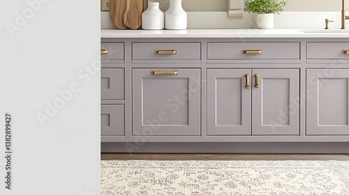 Close up view of a modern kitchen cabinet set