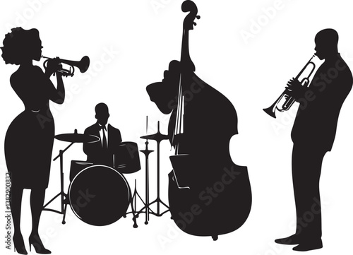 Elegant Guitarist Silhouettes" or "Musical Princesses with Guitars