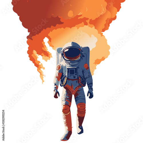 Astronaut Exploring Volcanic Martian Landscape – Futuristic Space Adventure Illustration

