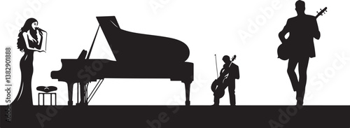 "Elegant Guitarist Silhouettes" or "Musical Princesses with Guitars