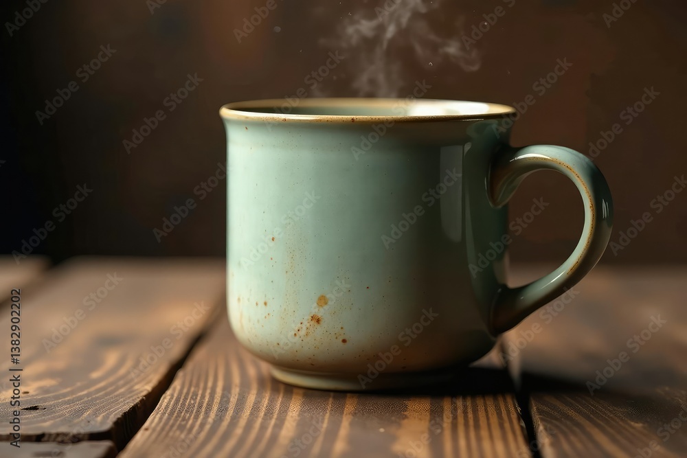 Fototapeta premium Large oversized coffee mug, rustic style, textured surface , object, morning, country