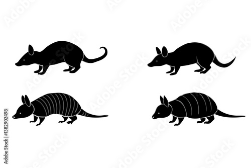 set of Armadillos silhouette vector illustration
