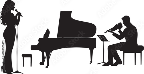 "Elegant Guitarist Silhouettes" or "Musical Princesses with Guitars