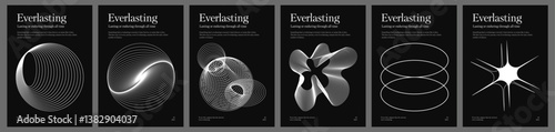 Minimalistic y2k technology flyer design with wireframe shapes. Frames in modern si-fi style. Brutalist poster set elements. Y2k disign elements. Vector illustration.