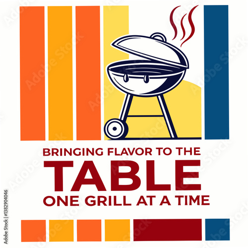 Graphic Illustration Of A Charcoal Grill With Text Bringing Flavor To Table