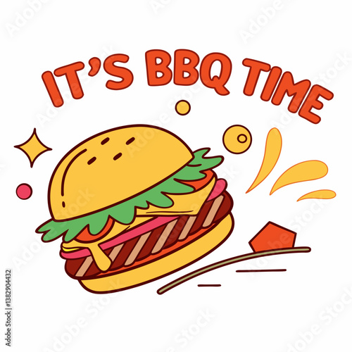 Fun Bbq Invitation Design With Cartoon Burger And Bold Typography