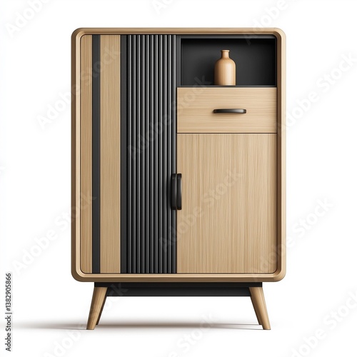 Front view of a modern wooden cabinet with sleek design