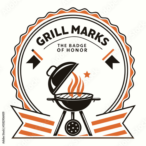 Grill Marks The Badge Of Honor Logo Design With Bbq Grill Icon