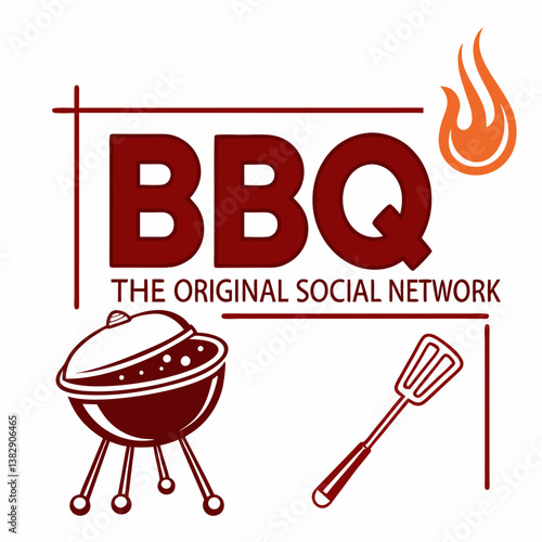 Bbq Original Social Network Illustration Featuring Grill Flame And Spatula Icon