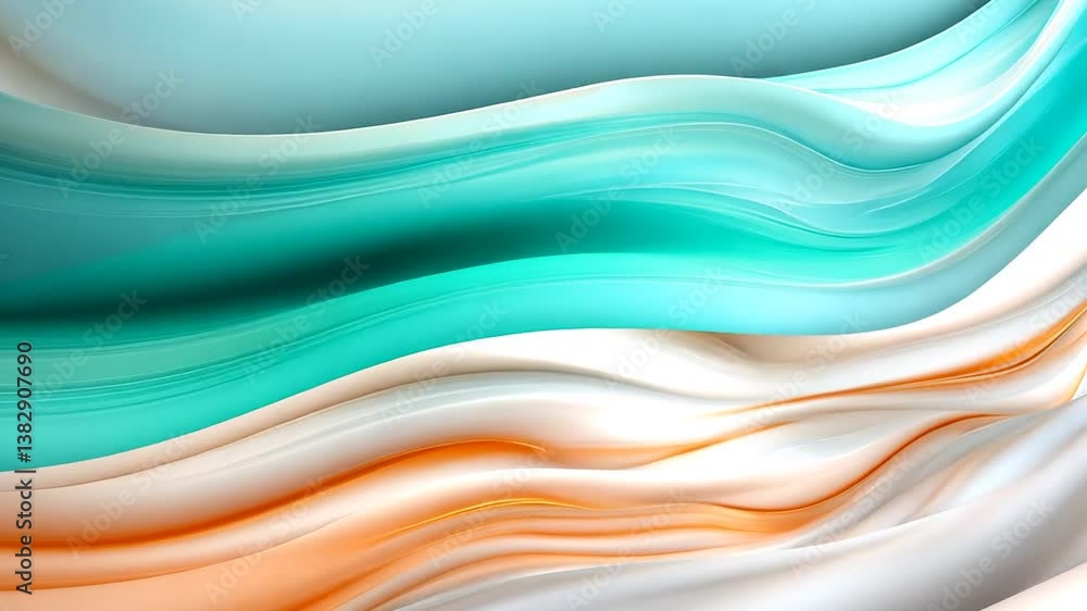 Abstract waves of turquoise, white, and orange flowing smoothly in a serene background Abstract waves of turquoise, white, and orange flowing smoothly in a serene background