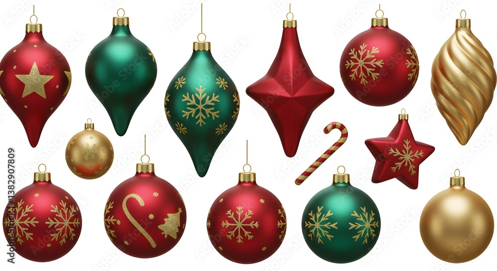 A dazzling collection of red green and gold Christmas ornaments perfect for decorating your tree this holiday season Each bauble features intricate snowflake and star designs AI Generative A dazzling collection of red green and gold Christmas ornaments perfect for decorating your tree this holiday season Each bauble features intricate snowflake and star designs AI Generative