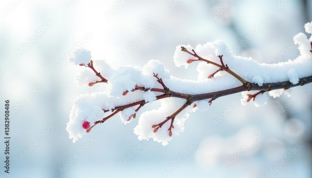Snowy branch with delicate leaves isolated on white background, branches, white, nature Snowy branch with delicate leaves isolated on white background, branches, white, nature