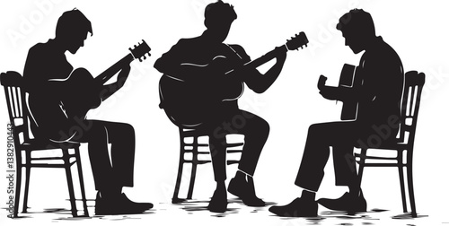 "Elegant Guitarist Silhouettes" or "Musical Princesses with Guitars