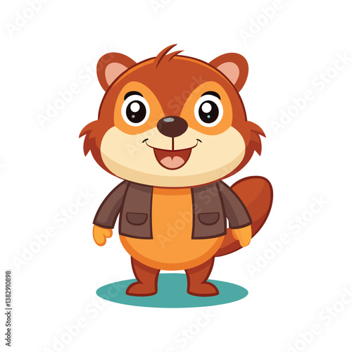 Adorable beaver with a friendly smile and orange belly vector illustration isolated on white background