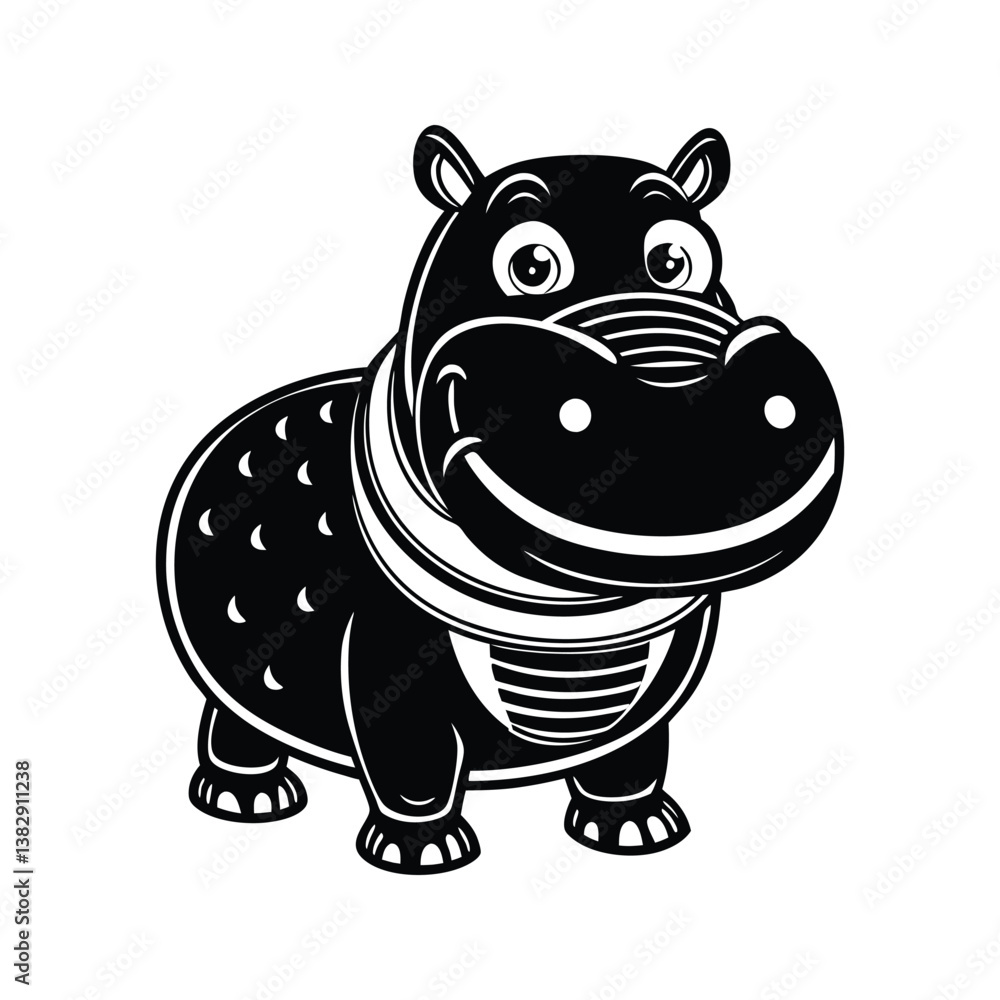 Obraz premium Adorable black and white hippopotamus design silhouette isolated on white background
