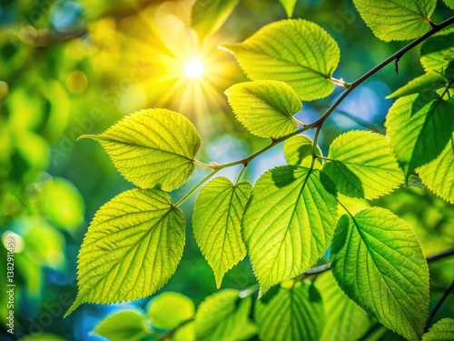 Wallpaper Mural Sun-drenched green leaves, a vibrant spring branch portrait. Torontodigital.ca