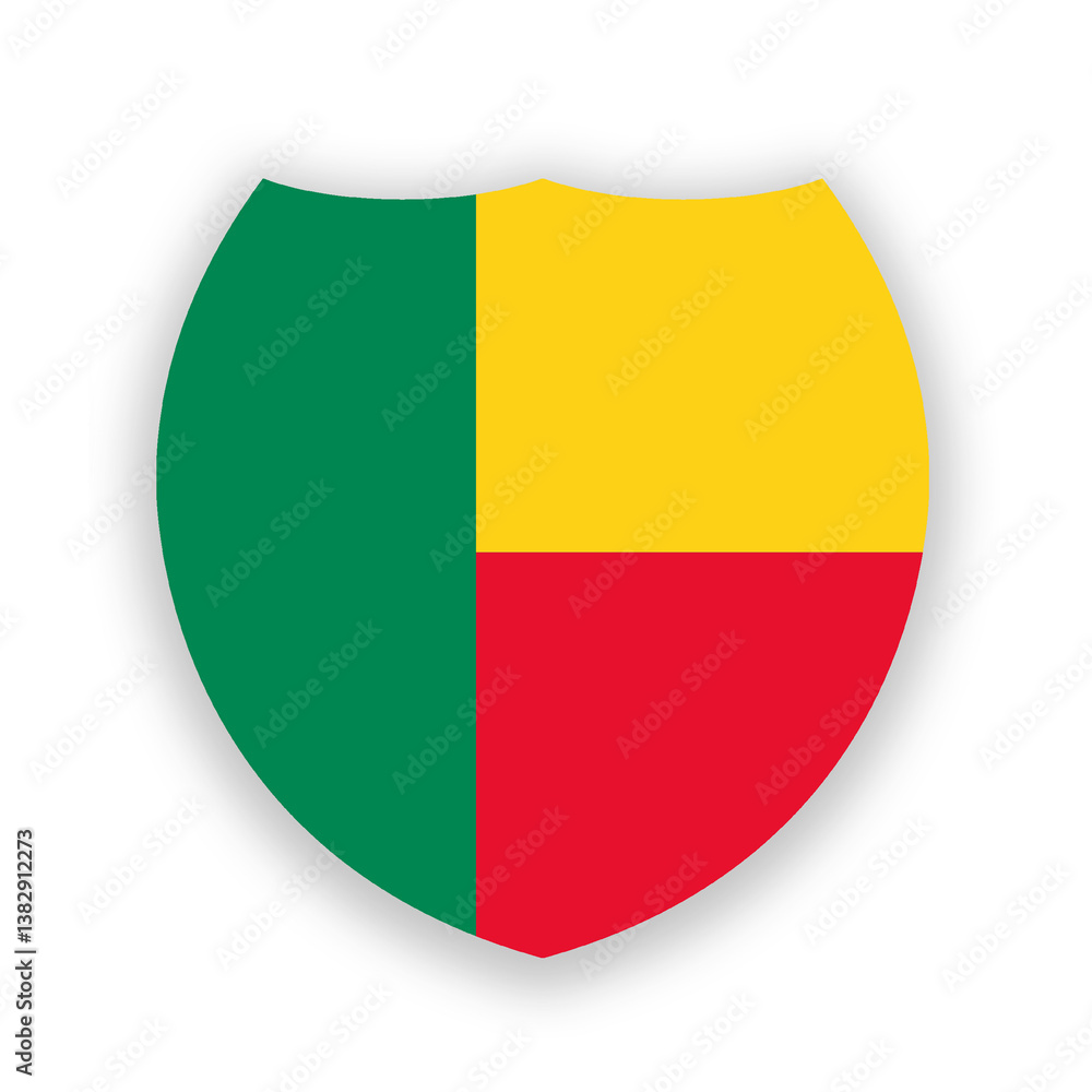 Benin flag in the shape of a shield isolated on white. Illustration Benin flag in the shape of a shield isolated on white. Illustration
