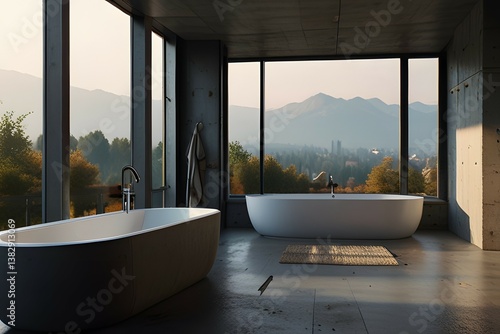 Luxurious bathroom with a freestanding bathtub overlooking a breathtaking ocean view