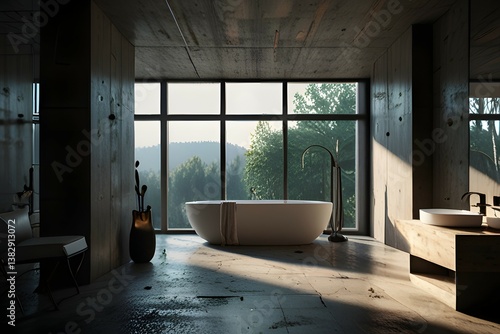 Luxurious bathroom with a freestanding bathtub overlooking a breathtaking ocean view