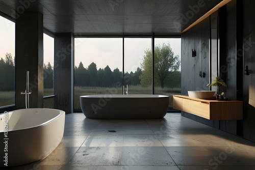 Luxurious bathroom with a freestanding bathtub overlooking a breathtaking ocean view