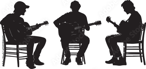 "Elegant Guitarist Silhouettes" or "Musical Princesses with Guitars