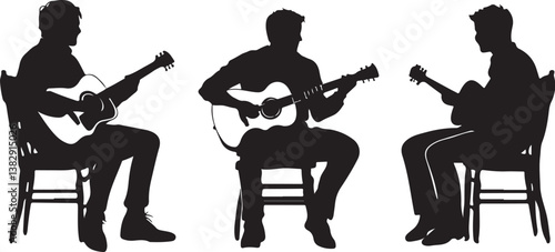 "Elegant Guitarist Silhouettes" or "Musical Princesses with Guitars