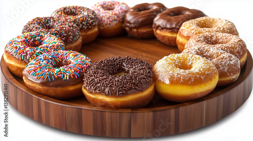 Wallpaper Mural Donuts on Wooden Tray, Chocolate, Sprinkles, Glazed, Powdered, Treats Torontodigital.ca