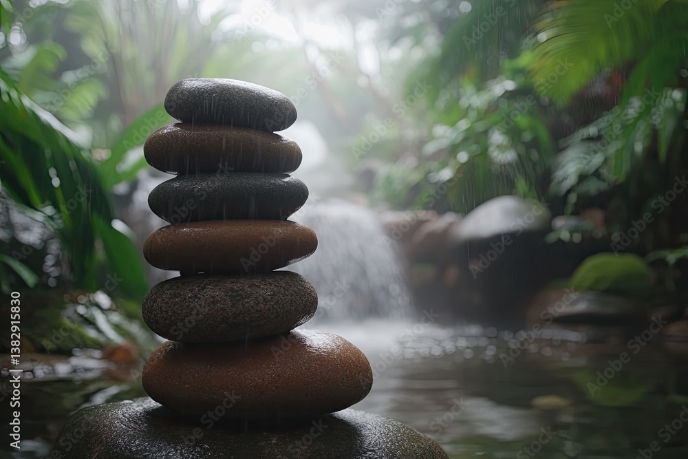 Balanced stones in rainforest Balanced stones in rainforest