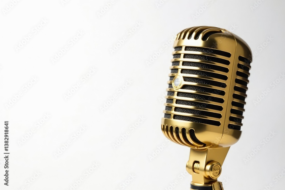 Fototapeta premium Close-up shot of a gold microphone isolated on white , studio, hip hop, rap