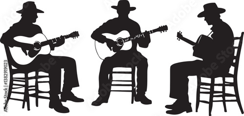 "Elegant Guitarist Silhouettes" or "Musical Princesses with Guitars