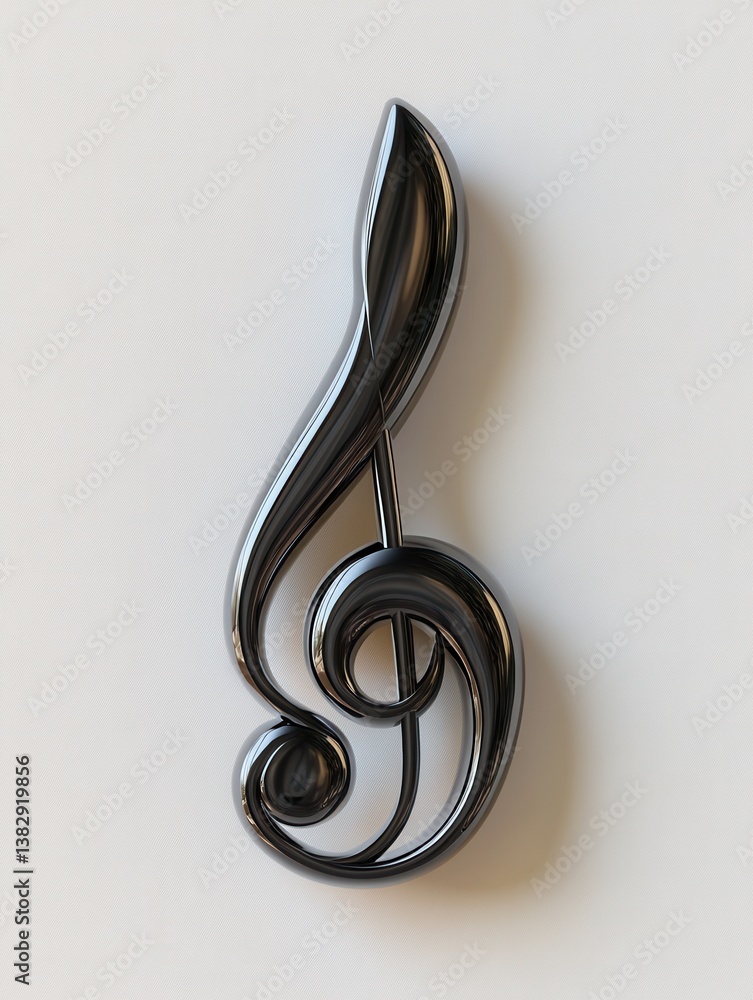 Obraz premium Elegant black treble clef on white background casting soft shadow music symbol artistic design
