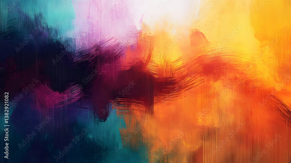 Obraz premium scratched brush stroke cross on distressed background in bright orange red yellow purple