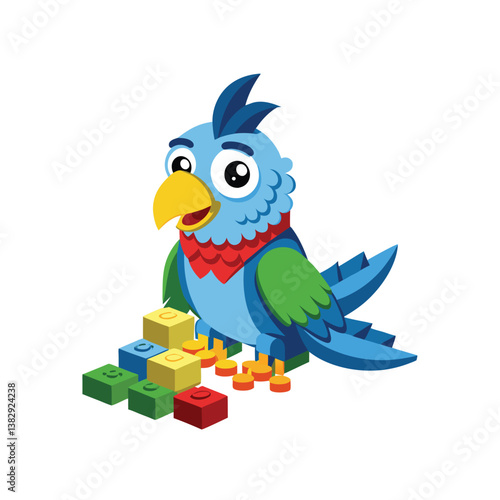  Colorful Parrot in LEGO Building Scene