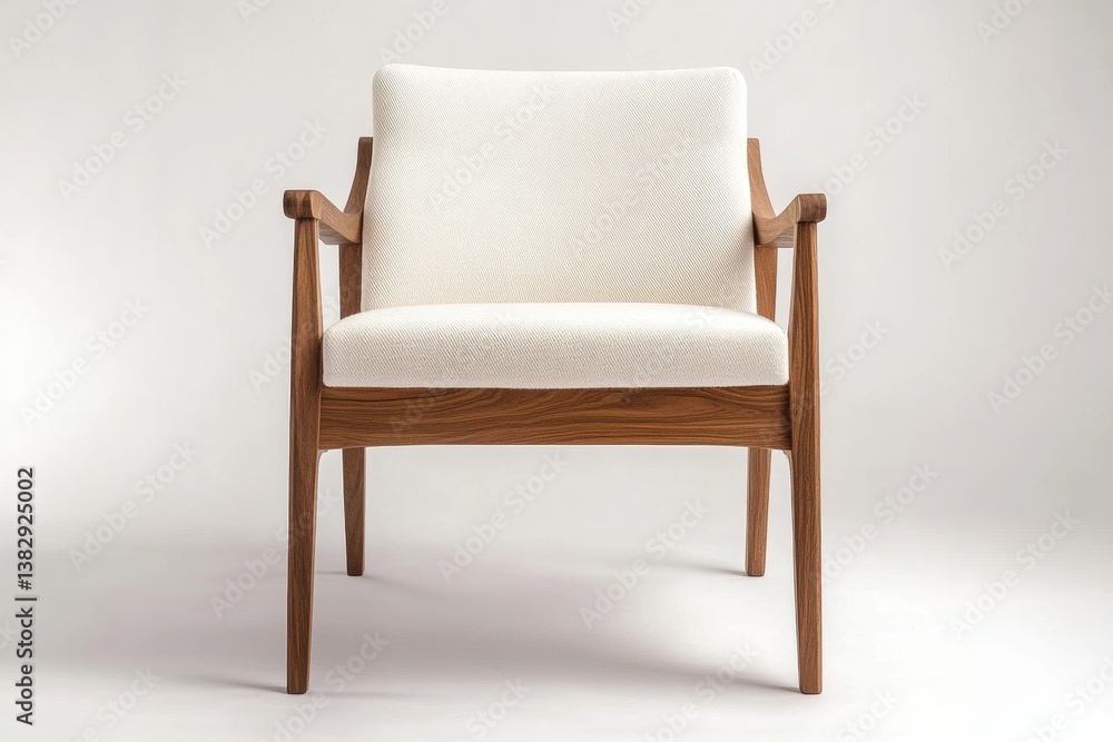 Modern wooden armchair with white upholstery.  Simple, elegant design.  Solid hardwood construction