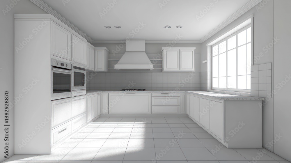 Obraz premium Modern white kitchen interior design, bright and airy