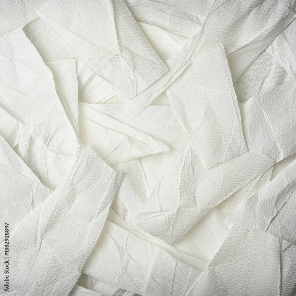 Obraz premium Close-up View of Crumpled White Paper Napkins Highlighting Intricate Textures of Creases and Folds