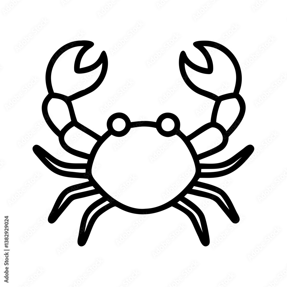 crab vector icon, simple black outline line icon of crab, animal vector line art icon crab vector icon, simple black outline line icon of crab, animal vector line art icon