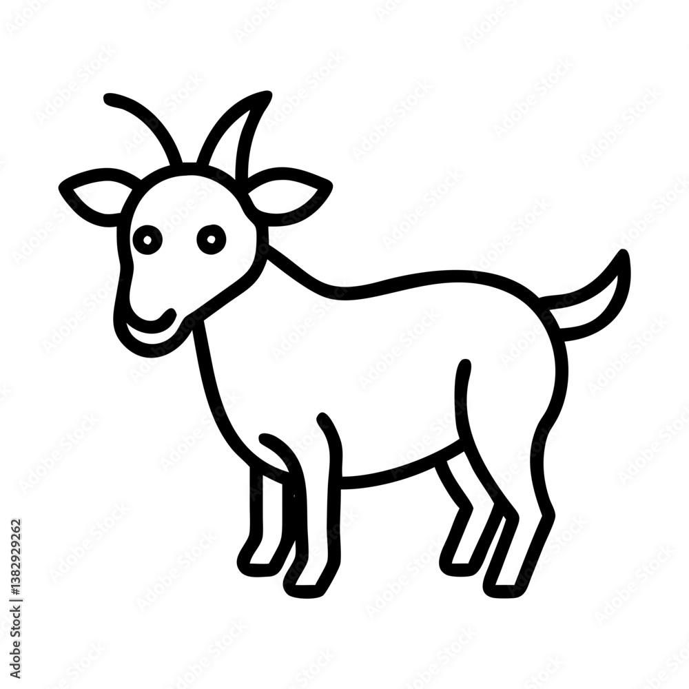 goat vector icon, simple black outline line icon of goat, animal vector line art icon goat vector icon, simple black outline line icon of goat, animal vector line art icon