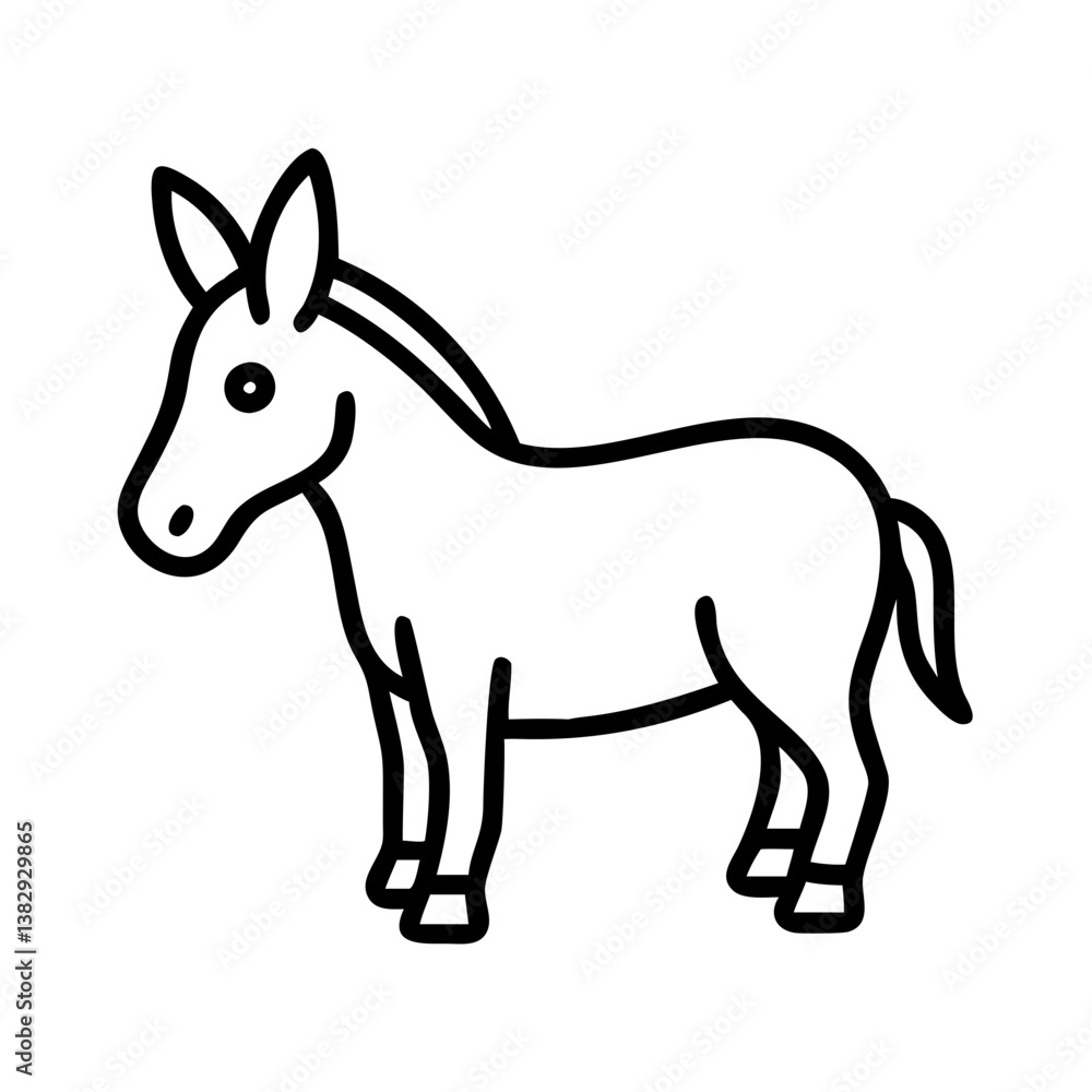 Fototapeta premium donkey vector icon, simple black outline line icon of donkey, animal vector line art icon