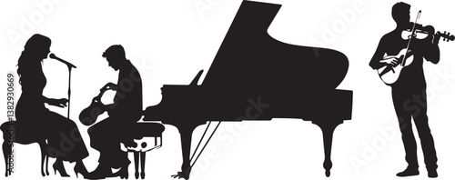 "Elegant Guitarist Silhouettes" or "Musical Princesses with Guitars